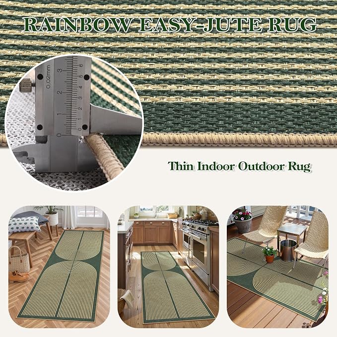 Lahome Enfys Modern Rainbow Easy Jute Entryway Runner Rug, Washable Carpet - Image 3