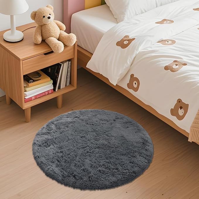 OLANLY Grey Round Rugs for Bedroom - Image 3