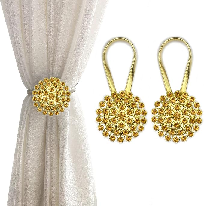 Magnetic Tiebacks for Curtains, 2 Pack Sparkling Crystal Flower Curtain by FOZUBOYO