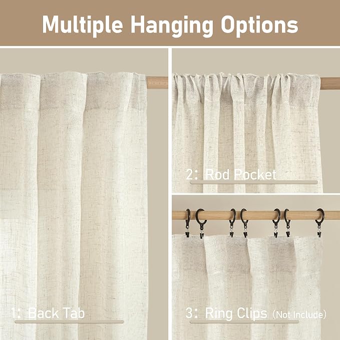 LAMIT Natural Ivory Semi Sheer Linen Curtains 84 inch Long, Cream White Light - Image 2