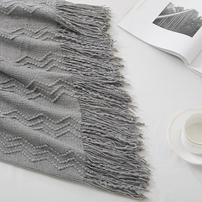 BOURINA Greyish Throw Blanket 50x60 Inches Throw Textured Solid Soft Sofa Couch - Image 5