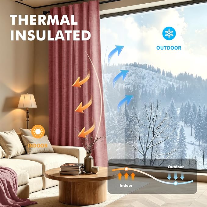 MIULEE 100% Blackout Linen Curtains 42 x 96 Inch Dusty Rose Pink 2 Panels | - Image 4