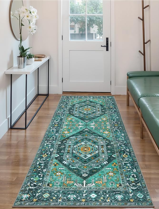 SERISSA Boho Washable Runner Rug, 2x6 Rug Runner Non-Slip Vintage Teal Hallway - Image 5
