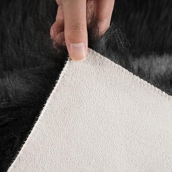 Ciicool Black Fur Fluffy Rug, 2x4 ft Small Faux Fur Rug - Image 4