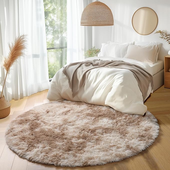 Amdrebio Tie-Dyed Beige Tan Round Circle Area Rug 5Ft - Image 5