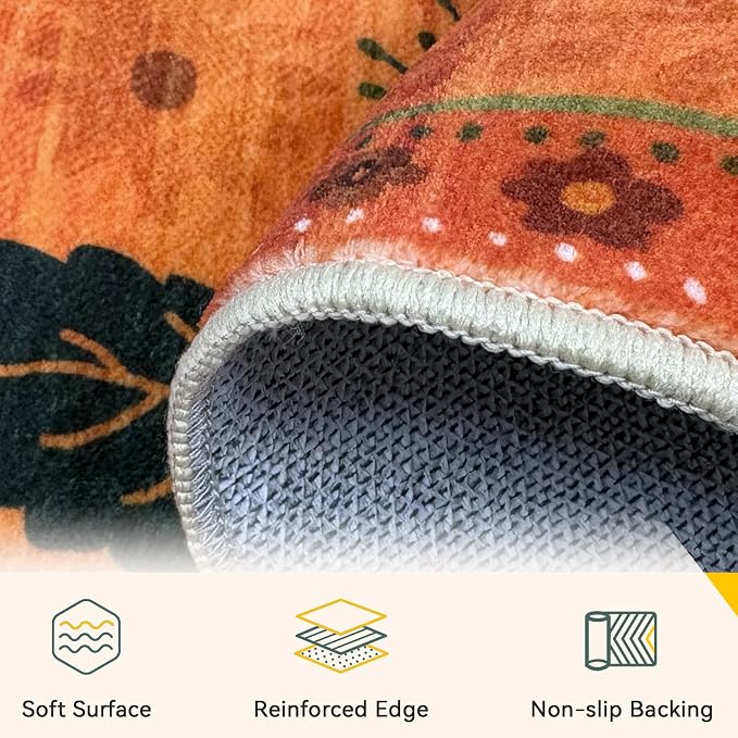 RELEANY Floral Washable 6x9 Area Rugs BurntOrange | Flower Carpet Print Boho - Image 3
