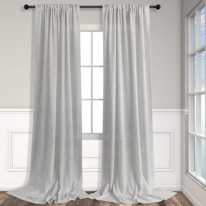 Long Grey Curtains 108 Inches for Living Room Set of 2 Panels Rod Pocket Back - Image 8