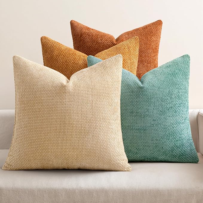 MIULEE Pack of 4 Orange/Teal Couch Throw Pillow Covers 18x18 Inch Yellow Green by MIULEE