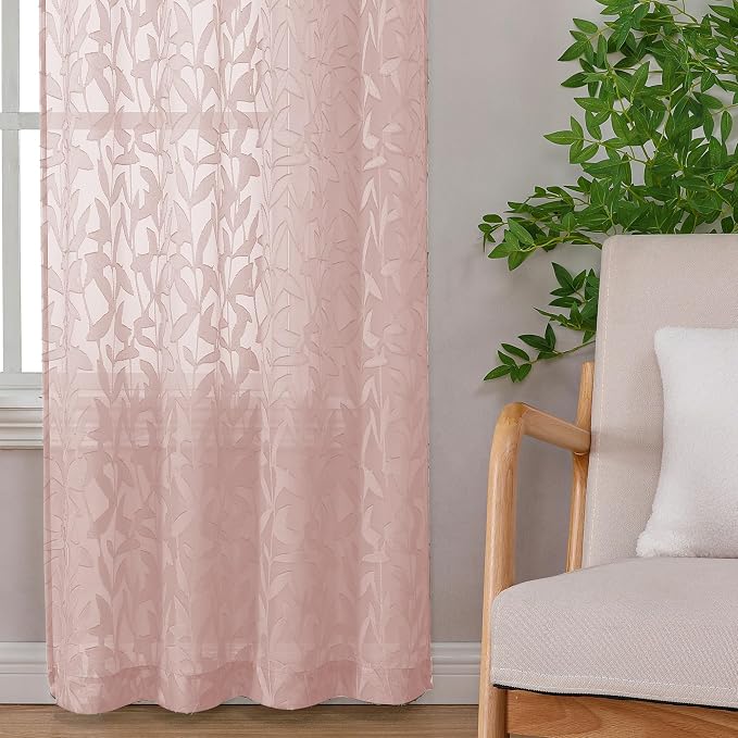 Lecloud Leia Clip Blush Pink Sheer Curtains 84 Inch Length 2 Panels, Jacquard - Image 9