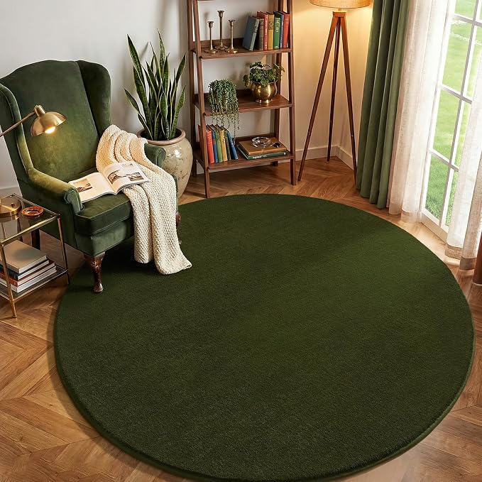 Amearea Olive Green Round Area Rugs 5ft Washable Circle Rugs by AmeareaDirect