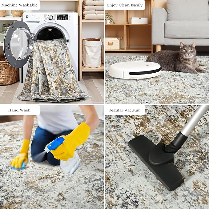 Toneed Abstract Area Rug Modern Washable Rug Soft Non Slip Rug Low Pile - Image 7