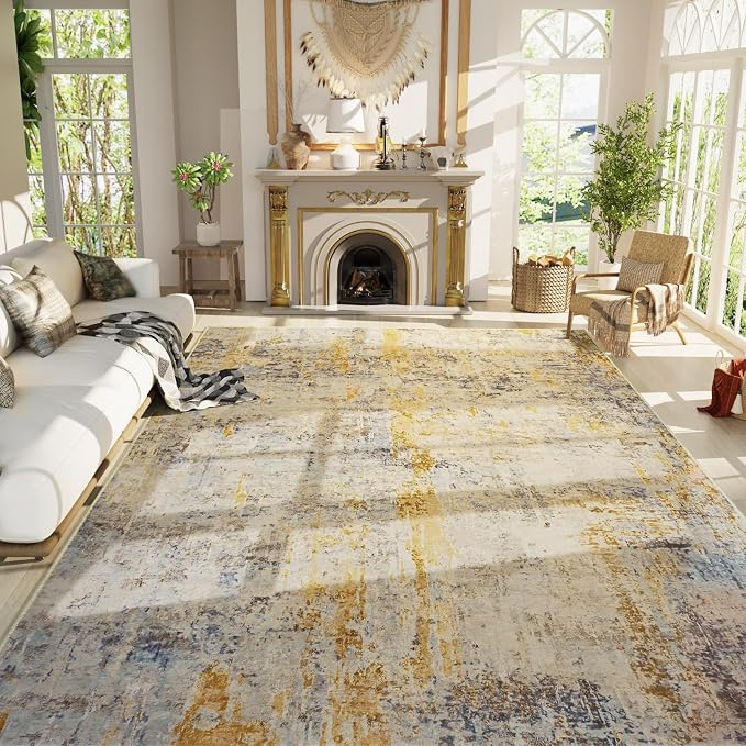 Ompaa Living Room Rug 8x10 Beige Area Rugs Machine Washable Abstract Boho Large by OmpaaHomeDecor