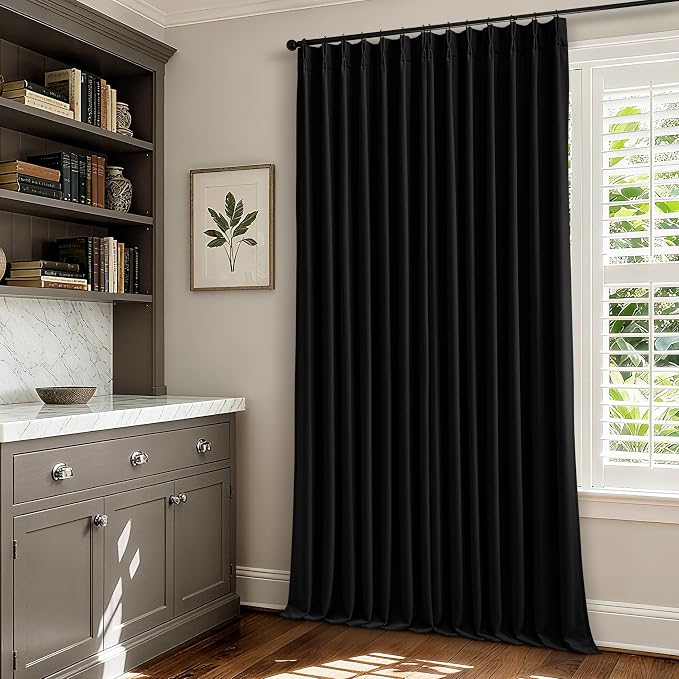 Black 80 Inch Pinch Pleated 100% Blackout Curtains - Image 8