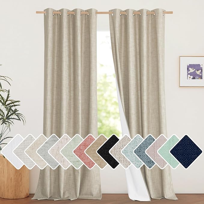 NICETOWN Taupe 100% Blackout Linen Curtains 102 inch Long Burg, Farmhouse Thick by NICETOWN
