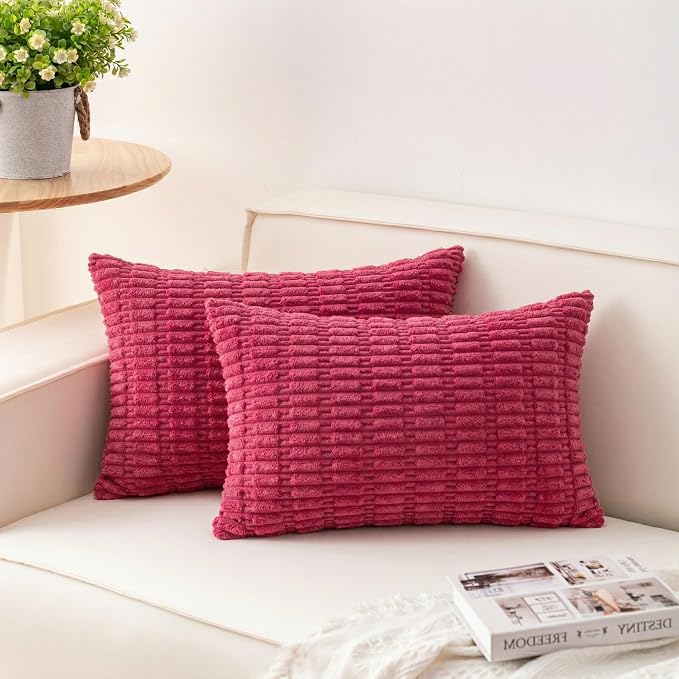 Pack of 2 Corduroy Decorative Throw Pillow Covers 12x20 Inch Soft Striped by Unknown