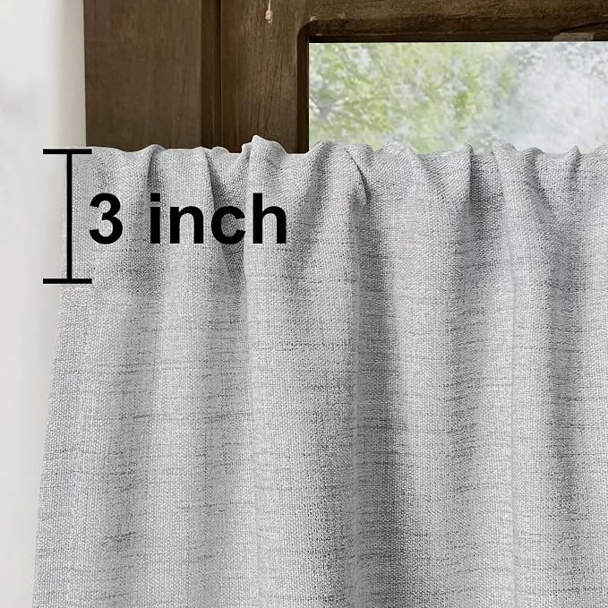Oindec Faux Linen Kitchen Curtains 24 Inch Length Cafe Curtain Tiers - Image 2