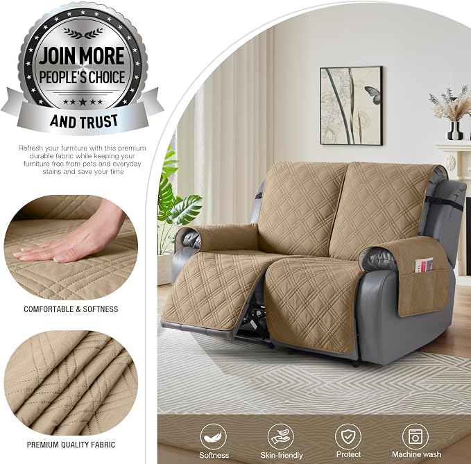 TAOCOCO 100% Waterproof Loveseat Recliner Covers 2 Seater, Split Loveseat Covers - Image 3