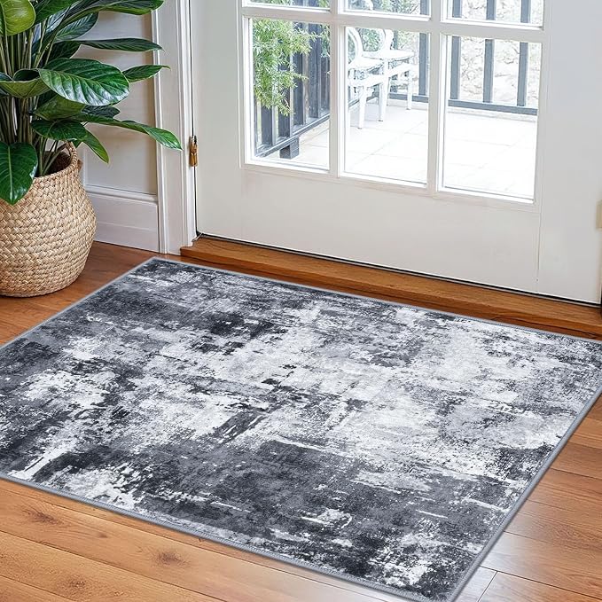 KOZYFLY 2x3 Rug Non-Slip Small Area Rug Abstract Machine Washable Indoor Front by KOZYFLY