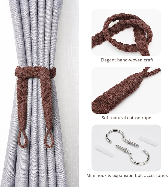 NICEEC 2 Pack Natural Cotton Rope Curtain Tiebacks Elegant Boho Style - Image 2