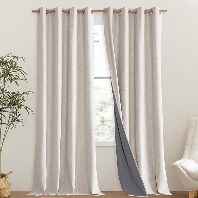 NICETOWN Brich Vintage Open Linen Weave Flax Thermal Curtains, 100% Blackout - Image 2