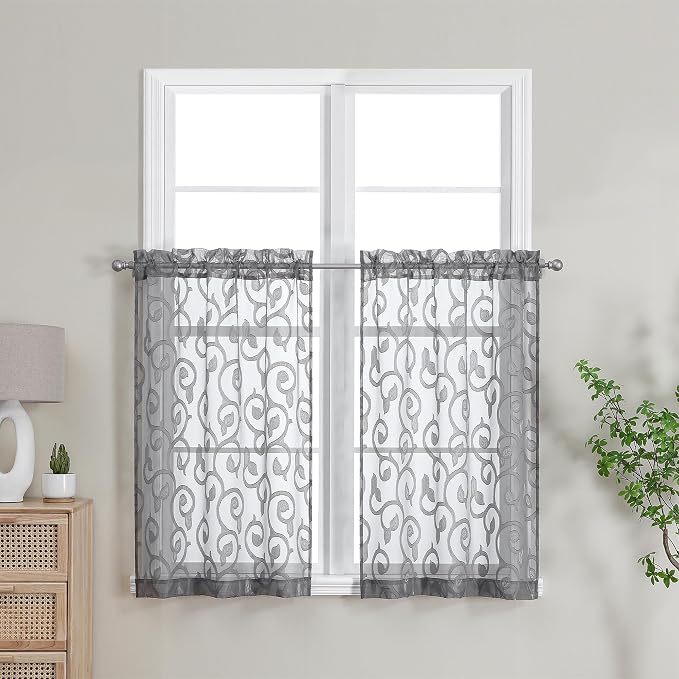 OWENIE Furman Charcoal Gray Kitchen Curtains Tiers 36 inch Length, Light by OWENIE