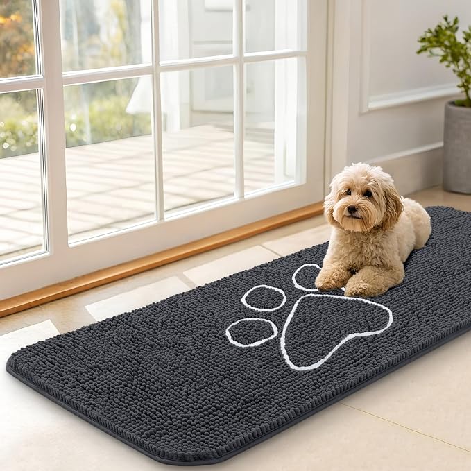 OLANLY Dog Door Mat for Muddy Paws 47x17, Paw Print Design, Absorbs Moisture by OLANLY