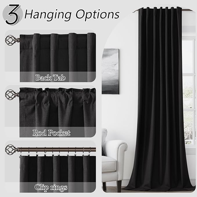 Guken Black 100% Blackout Curtains 90 Inch Length 2 Panels Set - Image 6