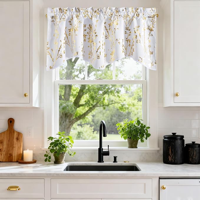 NICETOWN White Blackout Floral Kitchen Valances by NICETOWN