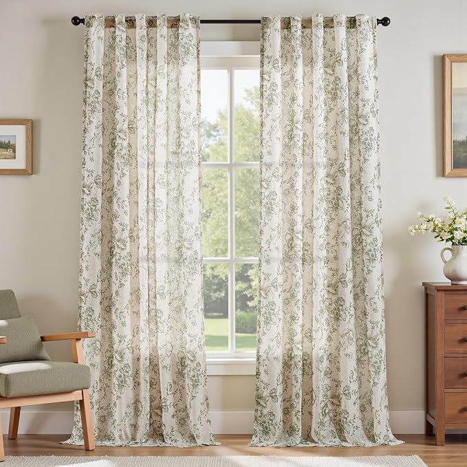 jinchan Linen Blend Floral Curtains by JINCHAN