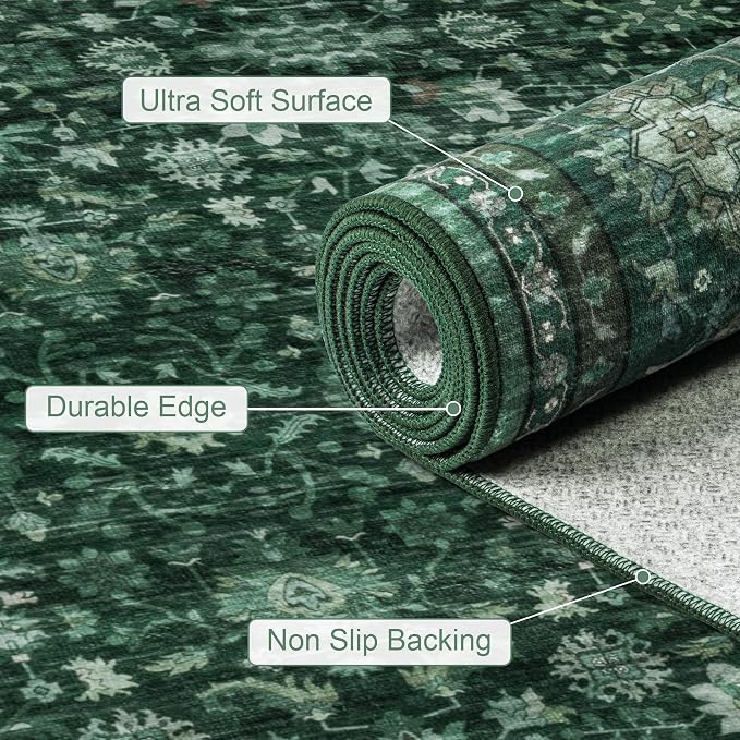 3x5 Area Rugs Living Room Rug: Washable Vintage Distressed Floral Rug No Slip - Image 7