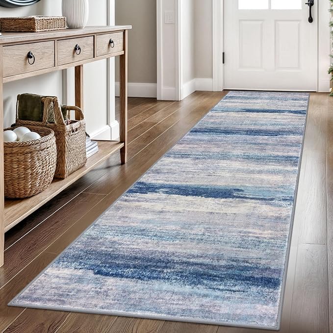 KOZYFLY Modern Abstract Hallway Runner Rug, 2.6x8 Washable Rug Runner Non-Slip by KOZYFLY