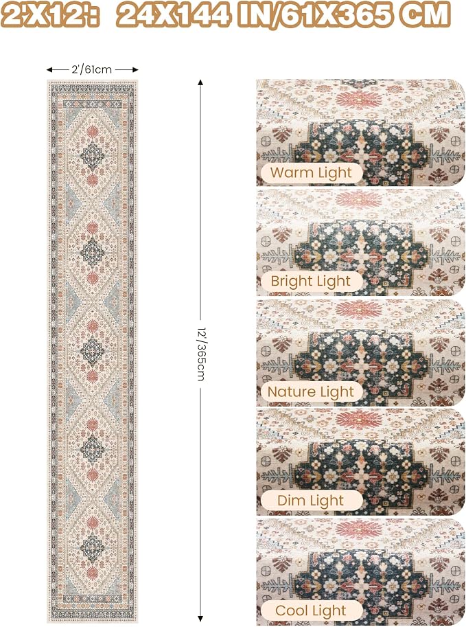 Hallway Runner Rug 2x12, Extra Long Washable Runner Rugs - Image 2