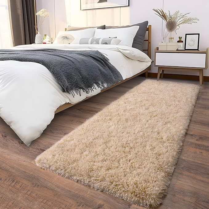 Soft Runner Rugs for Bedroom Hallways, 2x5 Beige Fluffy Shag Throw Area Rug Non - Image 4