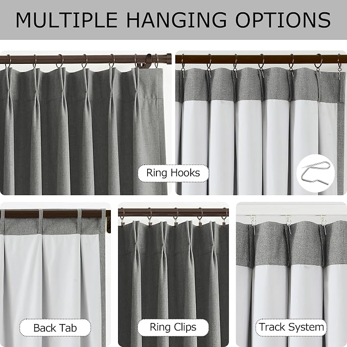 Vision Home Pinch Pleated Dark Grey Blackout Curtains 84 inch Linen Blended - Image 3