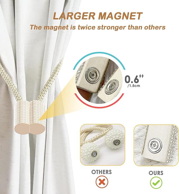 SRG Handmade Magnetic Curtain Tiebacks 2 Pack Sparkling Glass Wrapped Wooden - Image 6