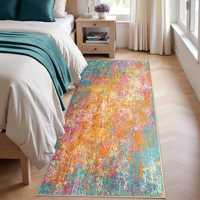 Washable Area Rugs 2'x10' Non-Slip Modern Abstract Soft - Image 4