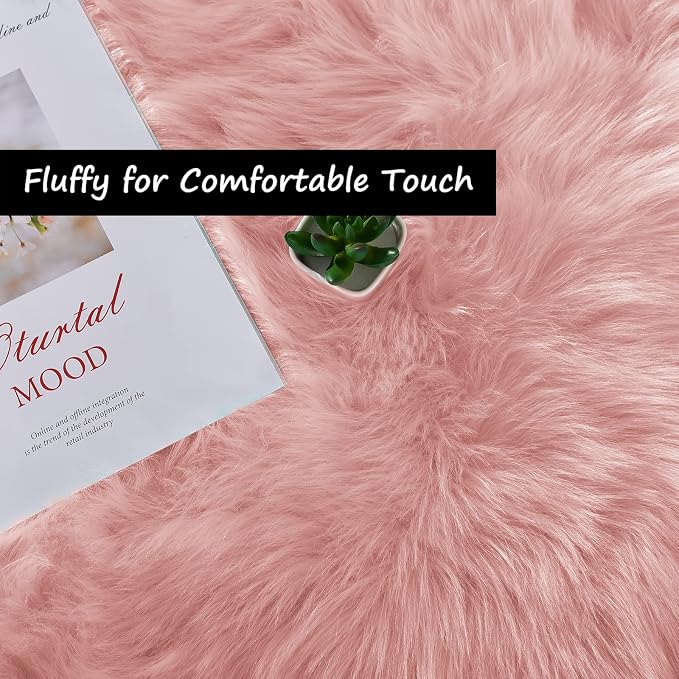 Goolela Pink Fluffy Fur Rug Fuzzy Furry Faux Sheepskin Pink Carpet 2x3 - Image 5
