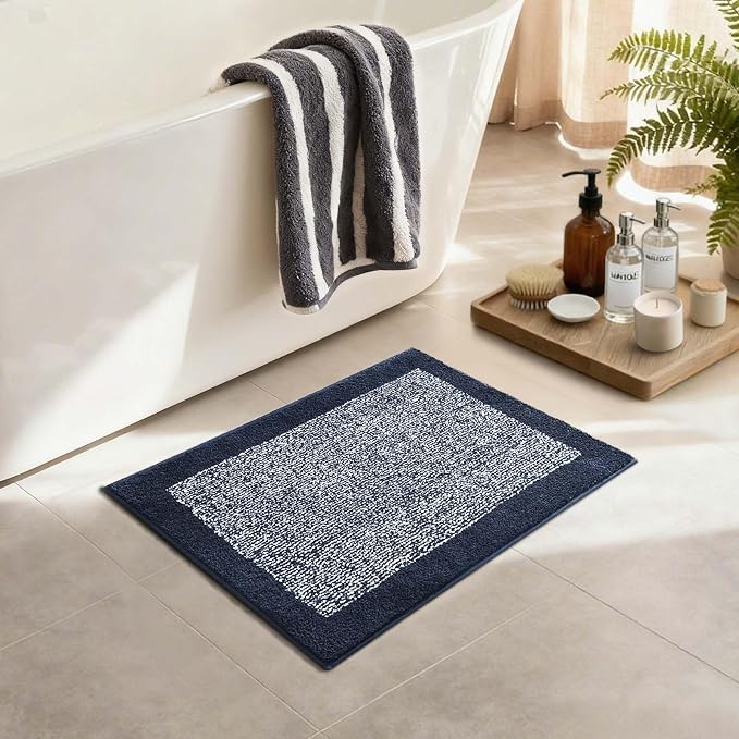 Bathroom Rugs 24x17 Non Slip Washable, Dark Blue Bath Mat - Image 3