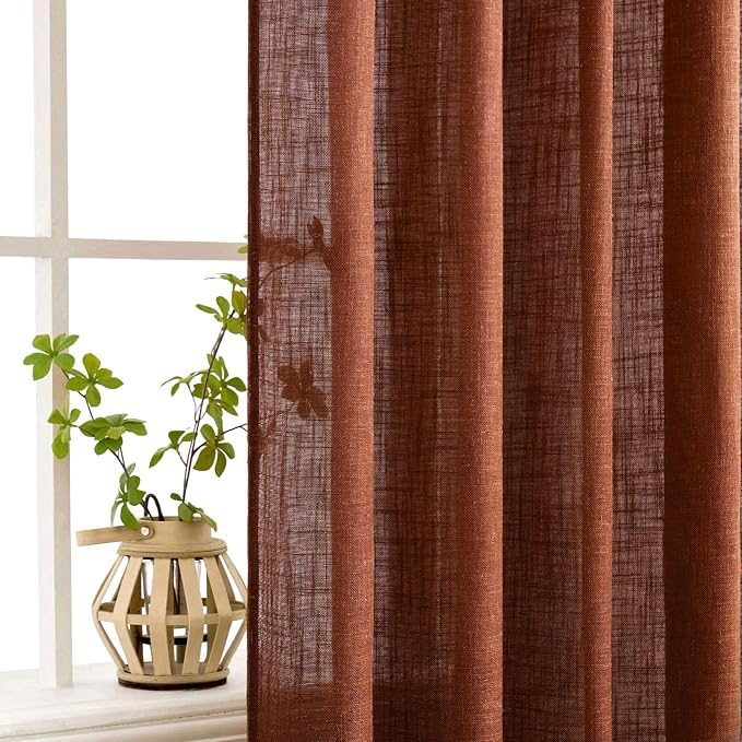 MIULEE Burnt Orange Fall Linen Curtains 42x63 Inch 2 Panels - Image 5