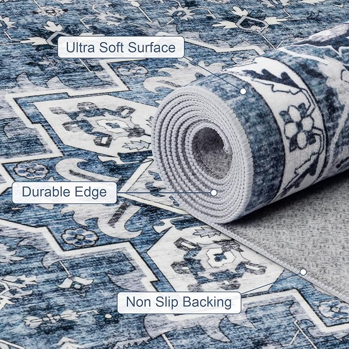 Area Rugs 9x12 Living Room Rug: Washable Rug Soft Vintage Boho Medallion Carpet - Image 7