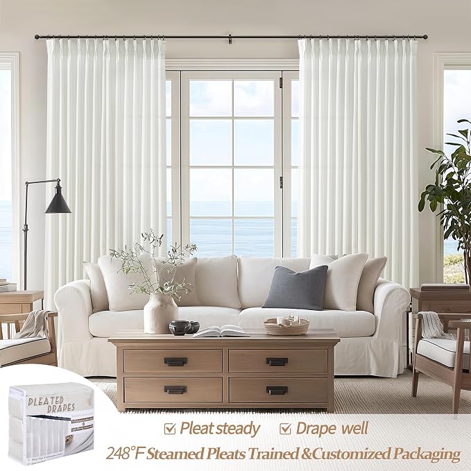 PleatedDrapes Pure White Semi Sheer Curtains 100 Inches Long - Image 5