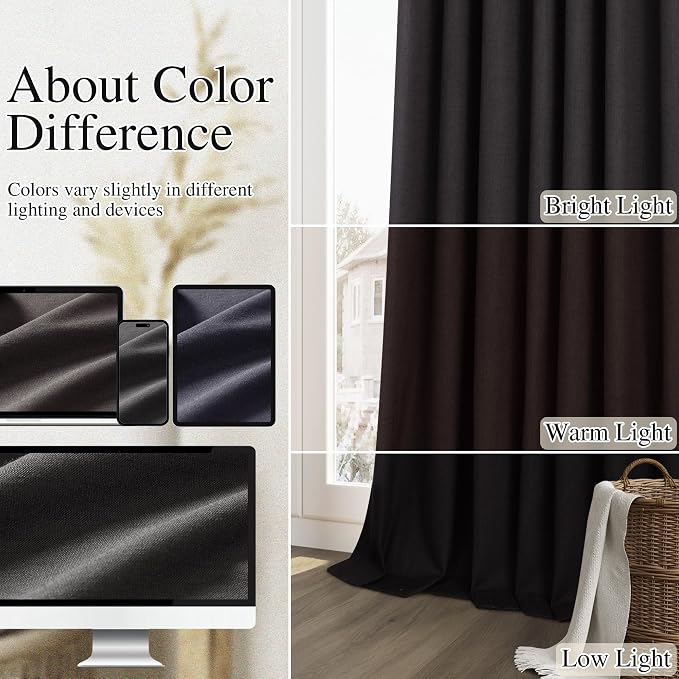 Guken Black 100% Blackout Curtains 90 Inch Length 2 Panels Set - Image 7