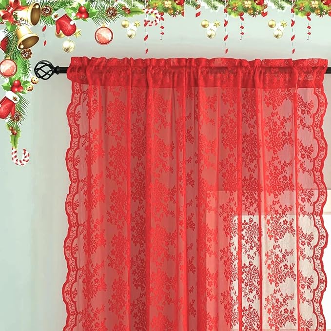 YJ YANJUN Vintage Lace Curtains 90 Inches Long 2 Panels - Image 3