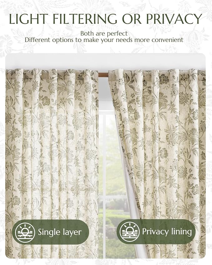jinchan Lined Linen Floral Curtains - Image 6