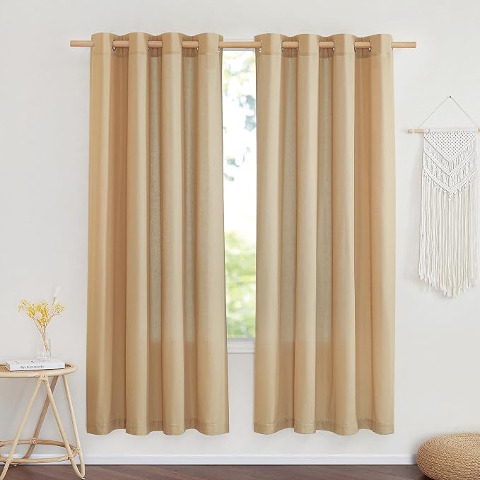 NICETOWN Linen Flax Semi Sheer Curtains 72" Length, Grommet Top Bedroom Window by NICETOWN