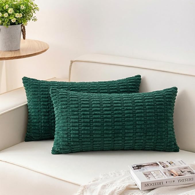 Pack of 2 Corduroy Decorative Throw Pillow Covers 12x24 Inch Soft Striped by Unknown