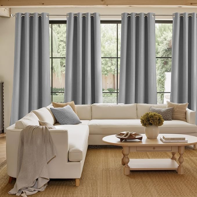 NICETOWN Short Faux Linen Light Grey Blackout Curtains 63 inches Long - Image 4