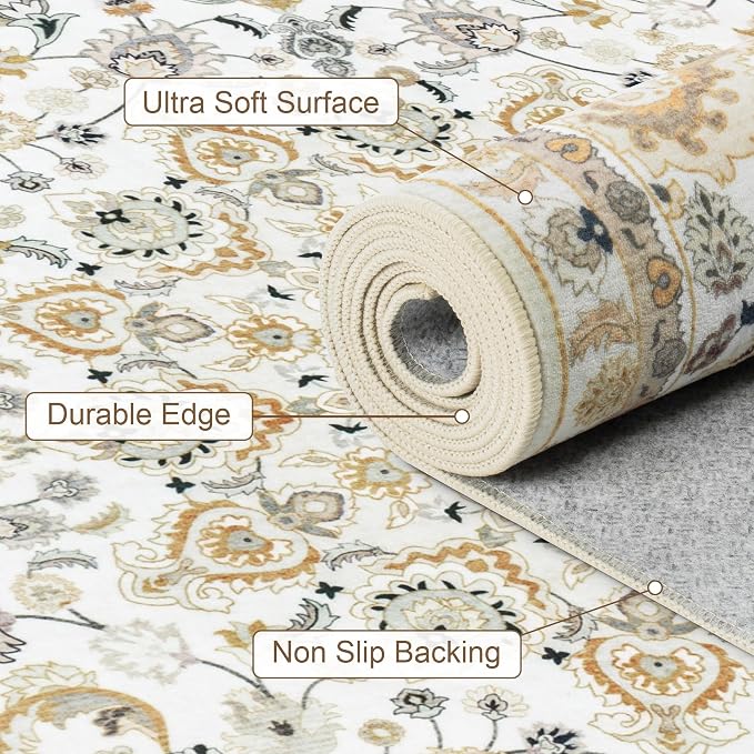 5x7 Area Rugs Living Room Rug: Washable Vintage Boho Rug No Slip Stain - Image 6
