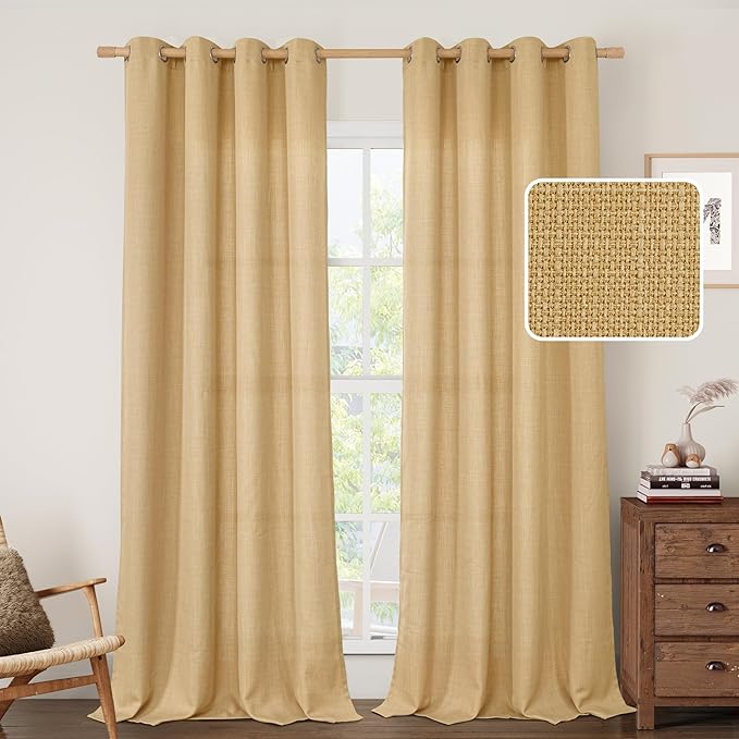 LAMIT Linen Curtains 90 Inch for Bedroom, Grommet Thick Linen Textured Sheer by LAMIT