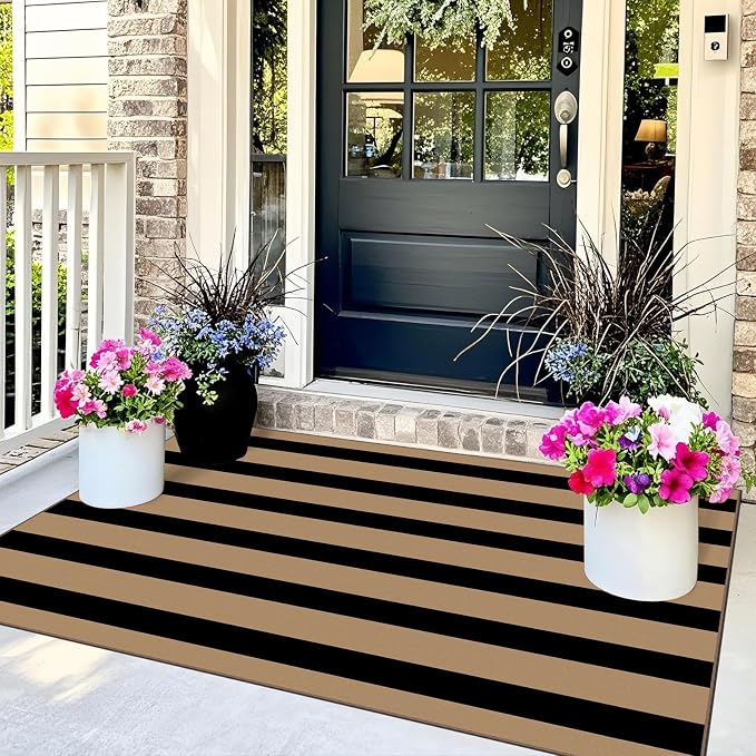 Black Tan Striped Entry Rug - Image 3